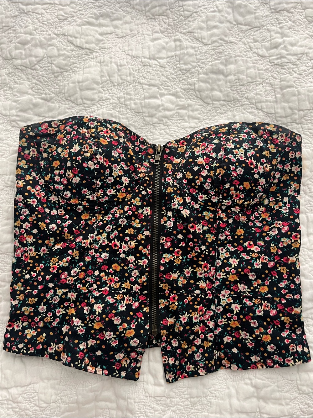 silence + noise Black Floral Strapless Bustier Top